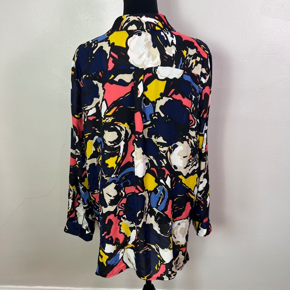 Dana Buchman Womens XL Abstract Floral Button Up Blouse Multicolor Long Sleeve - Picture 3 of 9